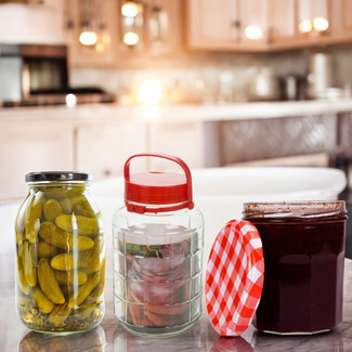 10L Large Glass Preserving Jar With Red Lid & Handle