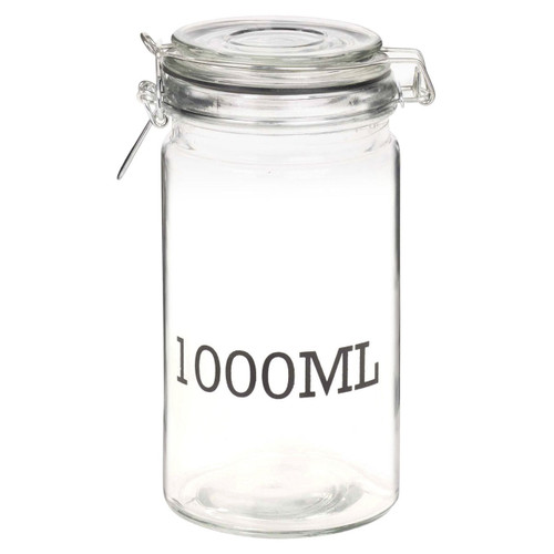 1000ml Clear Glass Storage Jar with Metal Clamp Lid