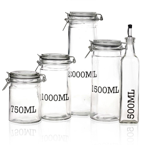 Set of Large Glass Storage JarS With Metal Clamp Lid