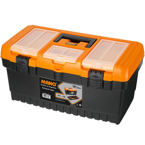 19" Plastic Storage Toolbox Chest With Lockable Lid -  48x26x25cm