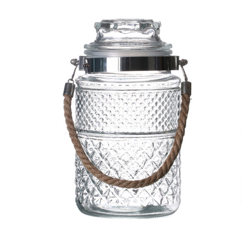 1.8L Decorative Glass Storage Jar with Airtight Lid and Rope Handle