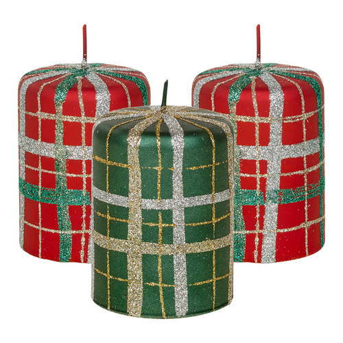 Christmas Red & Green Tartan 40hr Candles - 3 pc Set