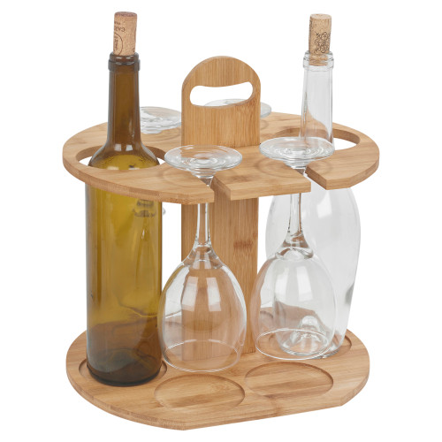 Bamboo Wine Bottle & Glass Holder Tray