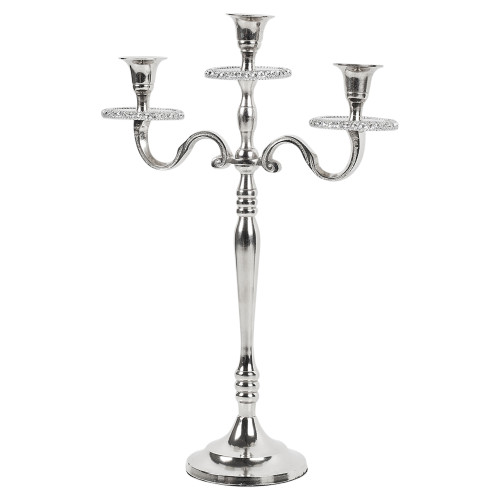 3-Arm Silver Look Candle Holder - Home Centrepiece