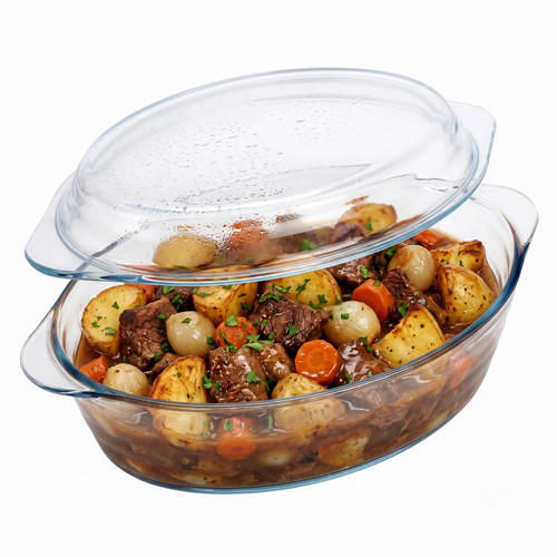 2.9L Oval Glass Casserole Dish with Lid
