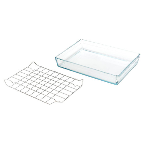 Rectangular Glass Oven Dish Tray W/ Metal Grate
