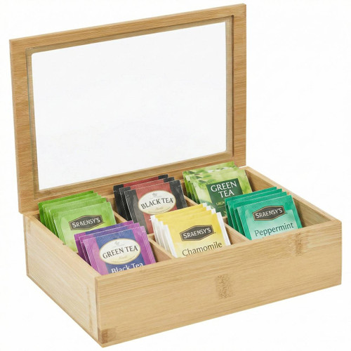 Bamboo Tea Bag Storage Box Organiser