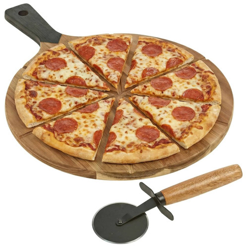 Acacia Wood Pizza Board Set With Cutter