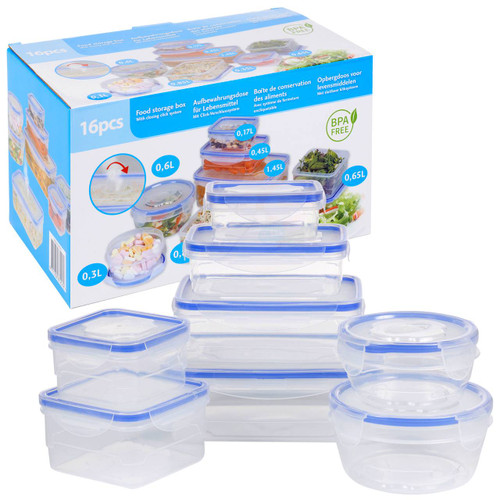 16PCS Clip Lock Food Storage Box Set