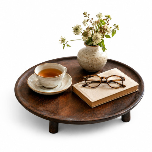 Round Mango Wood Tray with Legs