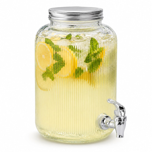 4L Ribbed Glass Beverage Dispenser with Tap