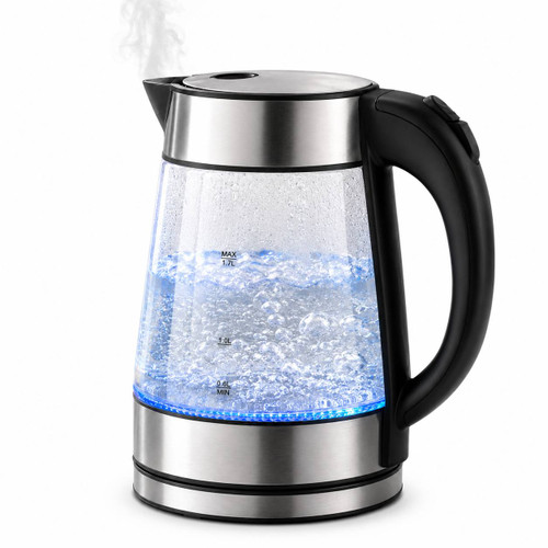 1.7L Electric Glass Kettle Blue LED Stainless Steel Fast Boil