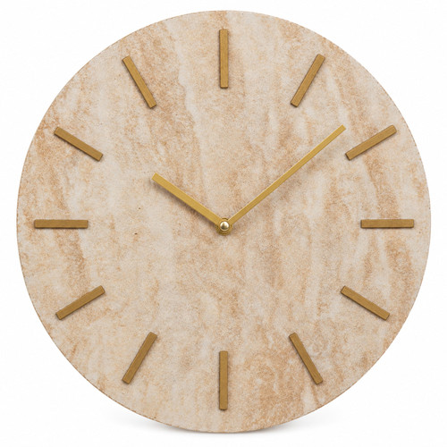 Travertine Effect Wall Clock w/ Gold Hands