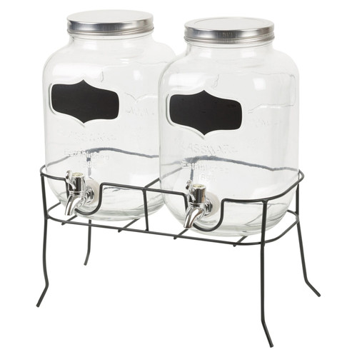 Set of 2 Glass Drinks Dispenser with Stand 4L