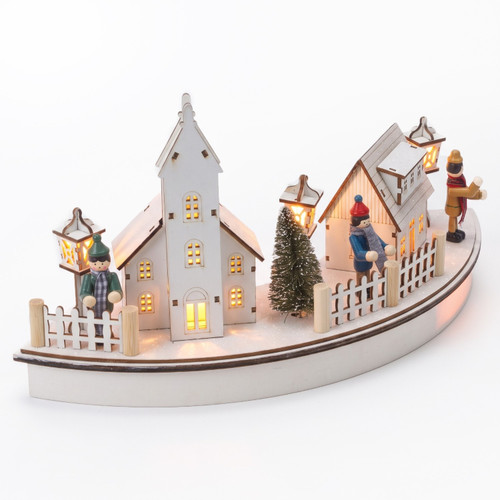 White Wooden Light Up Christmas Scene LED Lights Winter