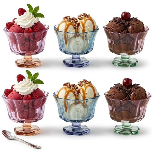 210ml Set of 6 Fluted Glass Ice Cream Coupes