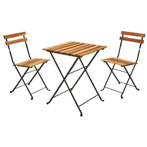 Slatted Bistro Folding Table & Chair Garden 3-Piece Set