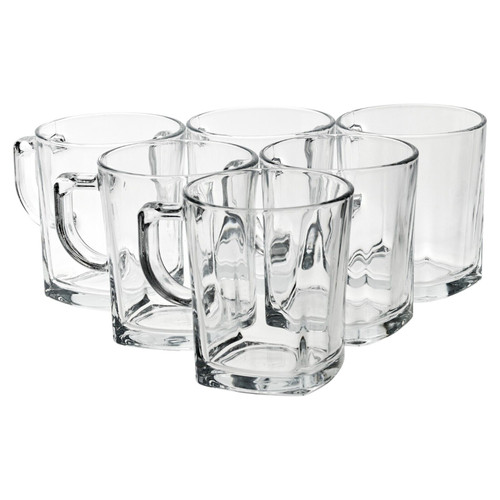 Set of 6 Clear Glass Coffee Mug With Handle 230ml