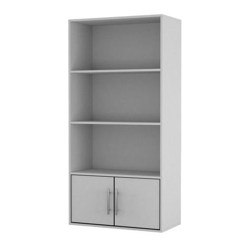 White 4-Tier Bookcase with 2 Doors - Metal Handles