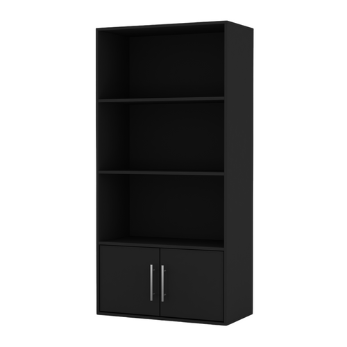 Black 4-Tier Bookcase with 2 Doors - Metal Handles