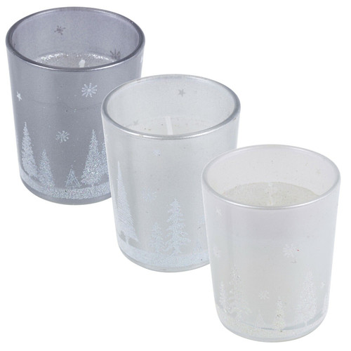 Set of 3 Winter Design Candle in Glass