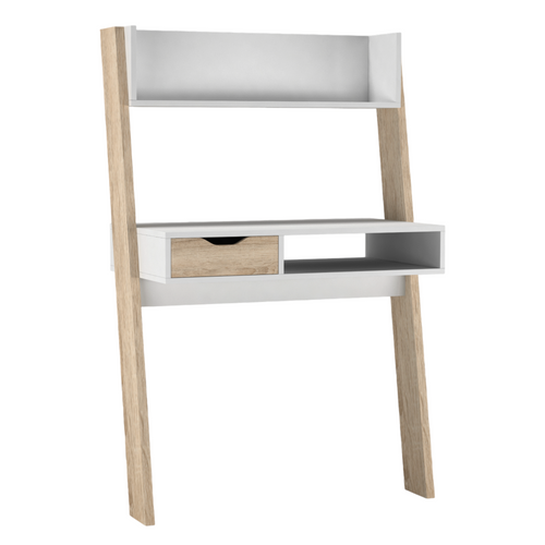 White & Oak Ladder Desk with Drawer