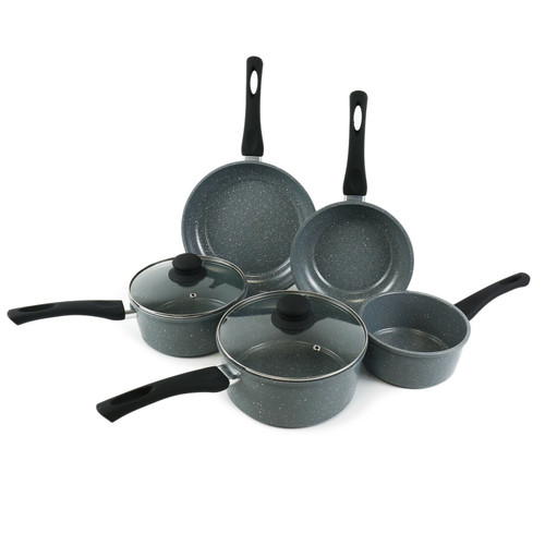 Set of 5 Marble Grey Saucepan & Fryingpan