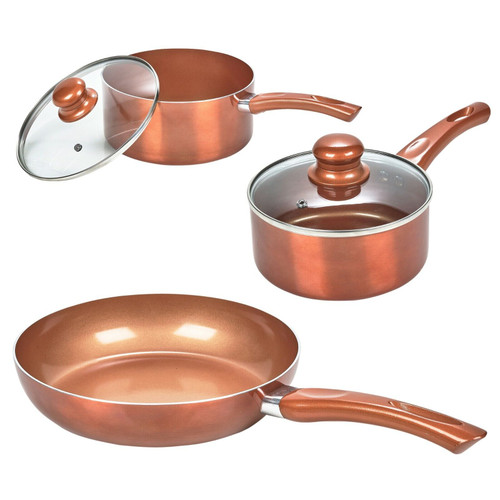 3-PC Metallic Copper Cookware Set