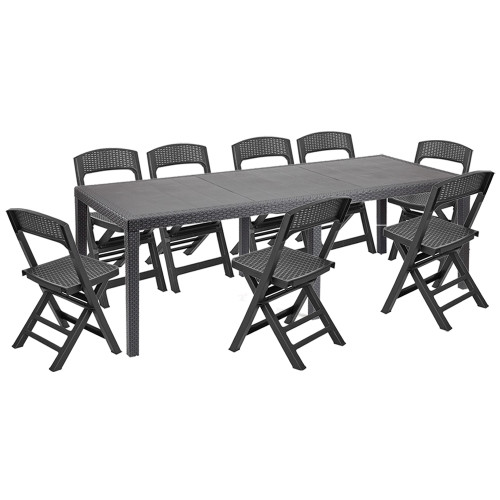 Long Anthracite Garden Table & Chairs Set