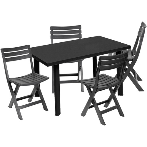 Plastic Rectangle Anthracite Garden Table & Chairs Set