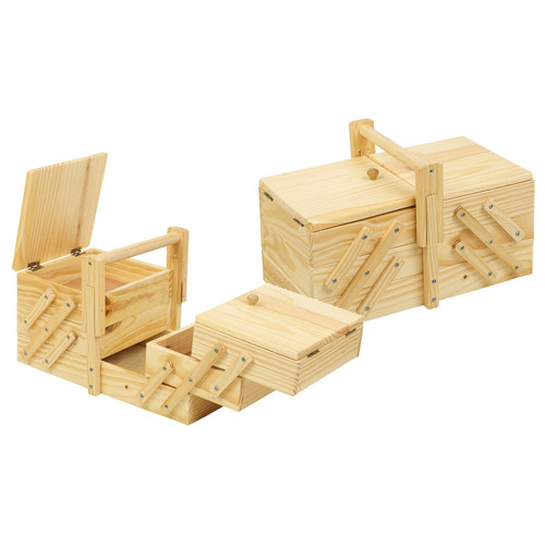 Cantilever Wooden Sewing Box 3 Tier with Carry Handle