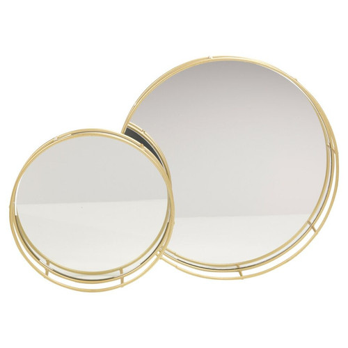 2-PC Metal Gold Round Mirror Tray