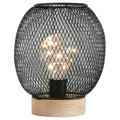 Round Metal Table Lamp Wood Base with 8 LED