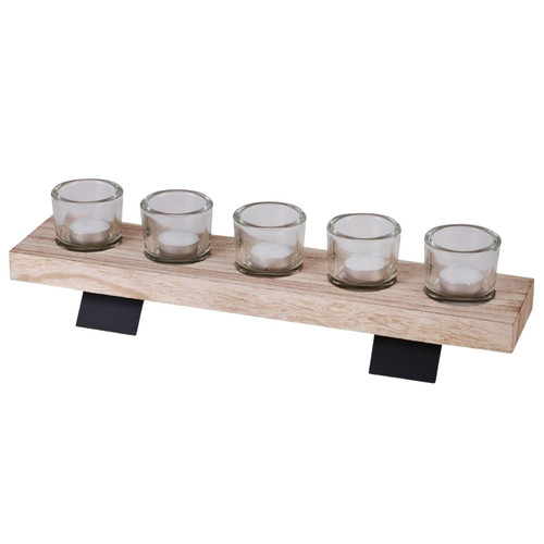Candle Holder with Wood Tray Set