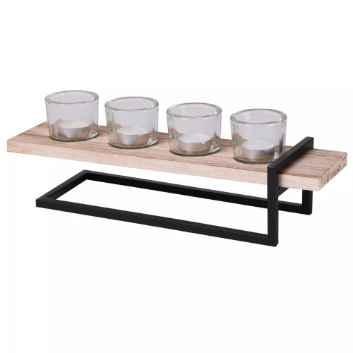 4-PC Industrial Style Wooden Candle Holder on Metal Stand