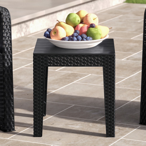 3-Pc Black Rattan Effect 2 Armchairs and Side Table Garden Bistro Set