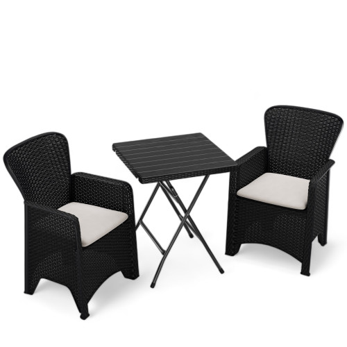 3-Pc Rattan Effect Armchairs & 60cm Square Folding Table Set - Black