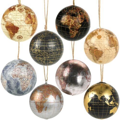 Colourful Metallic and Matte Hanging World Map Globe Ornaments