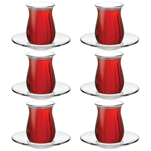 6pc Glass Tea & Coffee Cup Set w/ Saucers