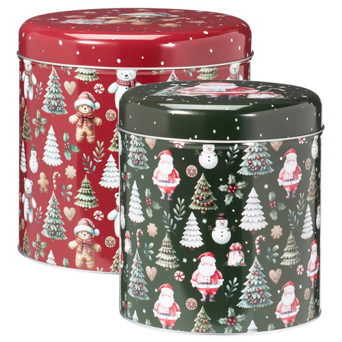 2 Round Christmas Nesting Storage Tins