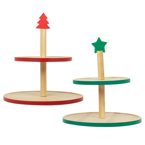 Christmas Bamboo 2 Tier Serving Stand
