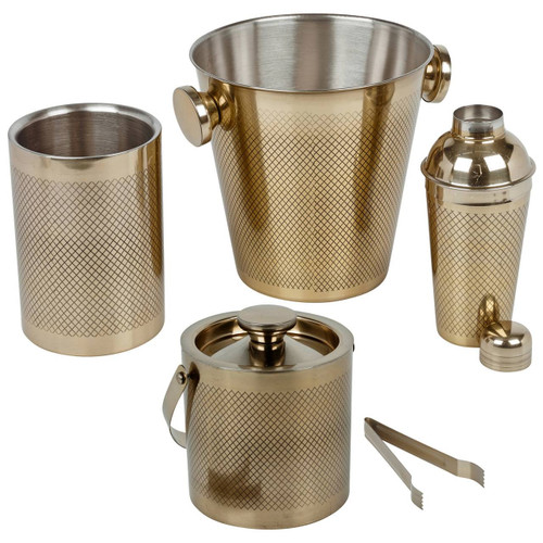 4 Piece Gold Stainless Steel Barware Set