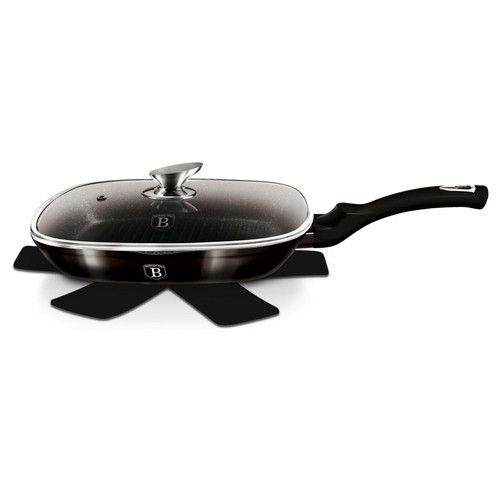 Berlinger Haus 28cm Square Shiny Black with Lid Grill Frying Pan
