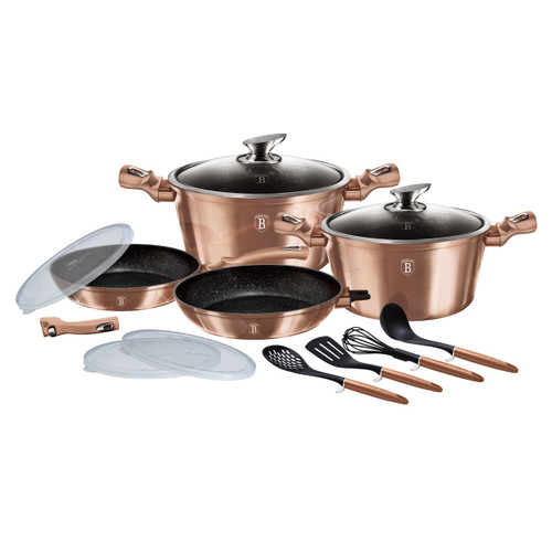 Berlinger Haus 13 Pc Rose Gold Cookware Set With Detachable Handle