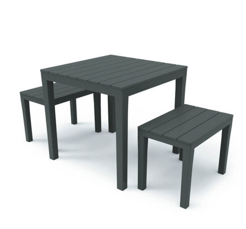 Plastic Square Dining Garden Table with 2 Benches