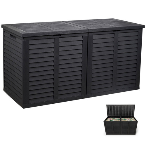 XXL 750L Garden Storage Box, Black - 155x66x80 cm, Double Lid, Weatherproof