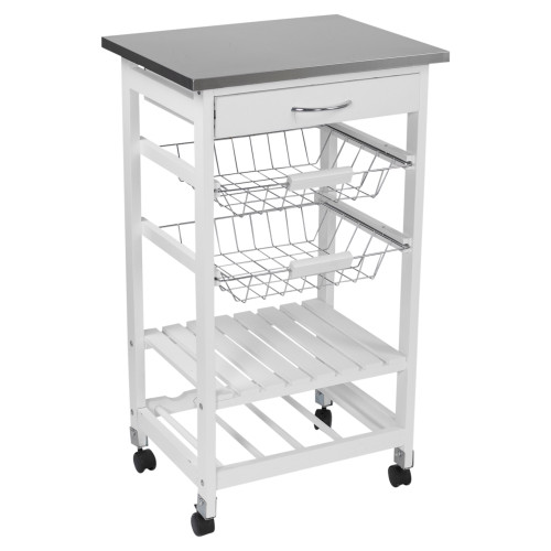 4 Tier White Rolling Serving Trolley Cart