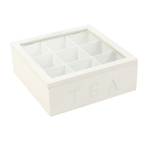 Wooden MDF Tea Box 9 Section Clear Lid