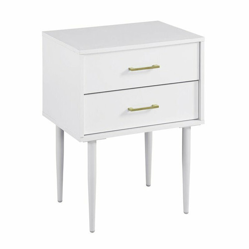 White Wood Bedside Nightstand with Two Drawers