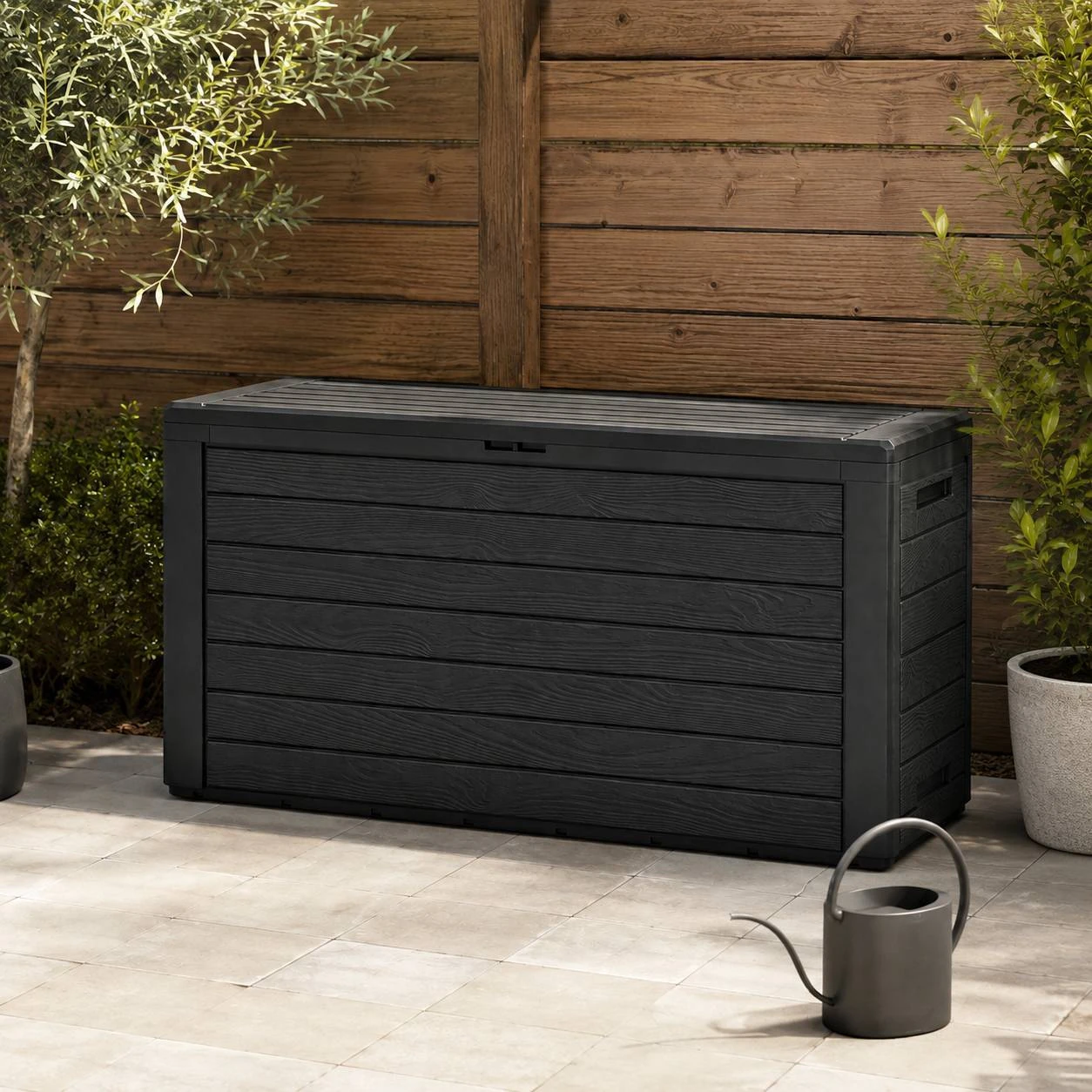 280L Wood Design Garden Storage Box Plastic Chest Lid